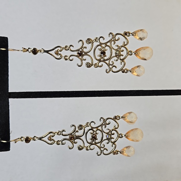 Elegant Gold Tone Chandelier Earrings - Picture 9 of 17